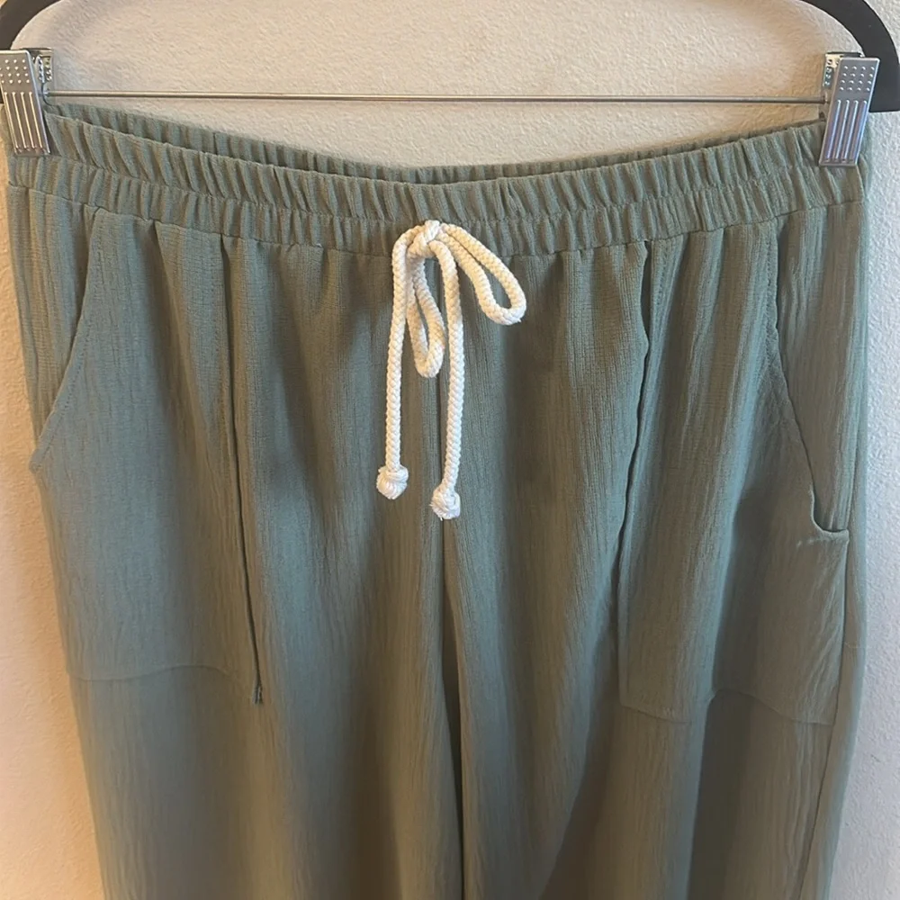 Ces Femme Wide Leg Pull On Pants Olive Side Pockets Womens Size Large - Picture 5 of 10